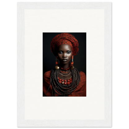 Portrait of traditional African attire with red head wrap, Ondine Atrium Accoutrements