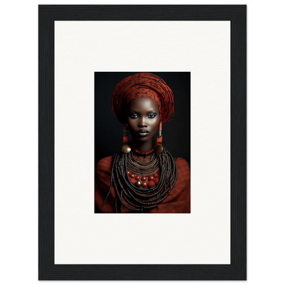 Portrait of a model in traditional African jewelry with a red head wrap for Ondine Atrium Accoutrements