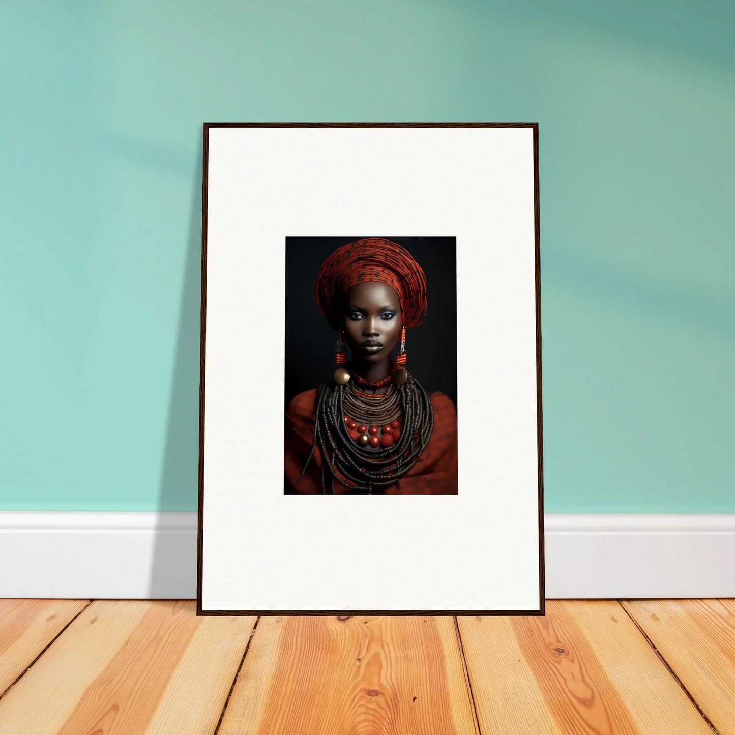 Framed wall art of Ondine Atrium Accoutrements showcases traditional African jewelry