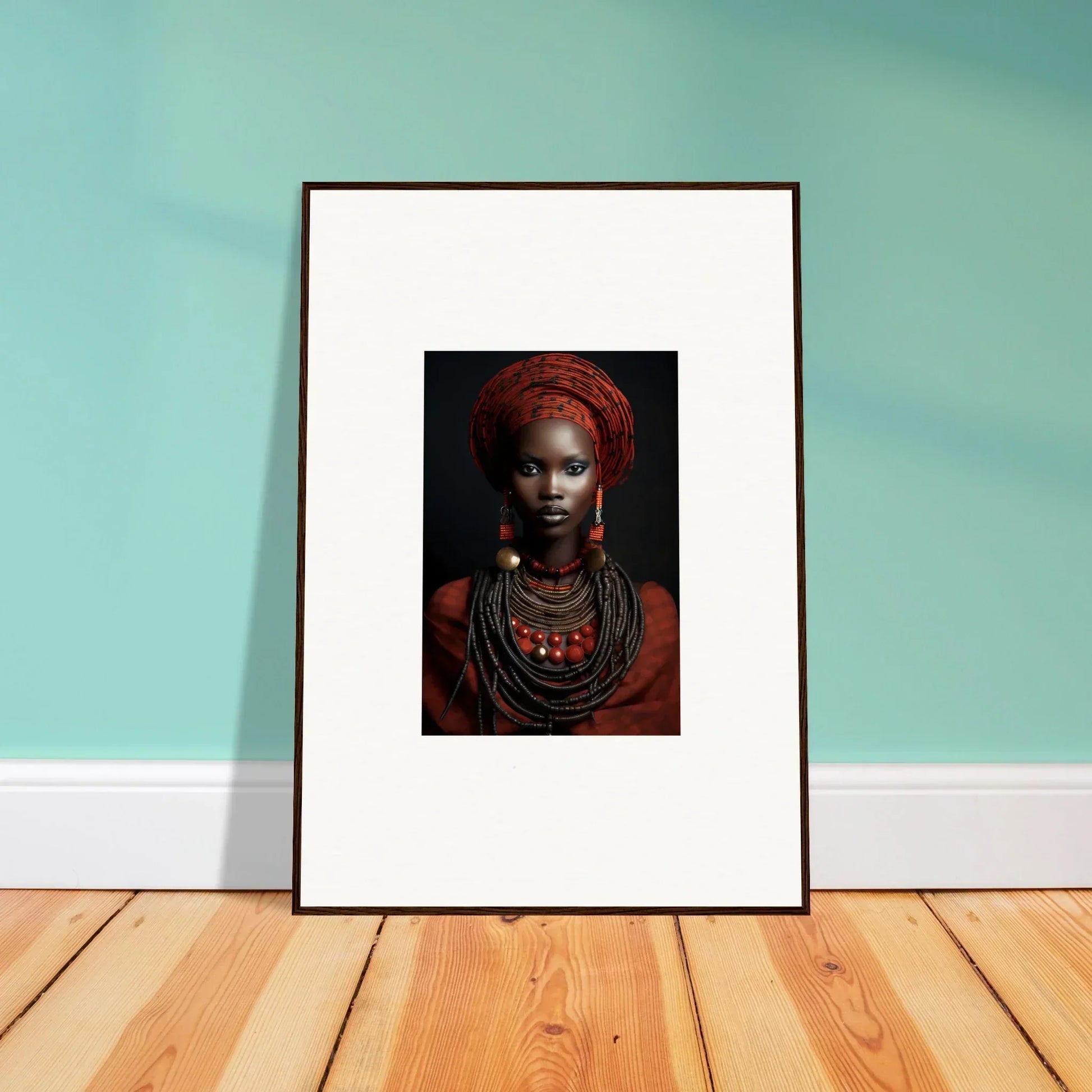 Framed wall art of Ondine Atrium Accoutrements showcases traditional African jewelry