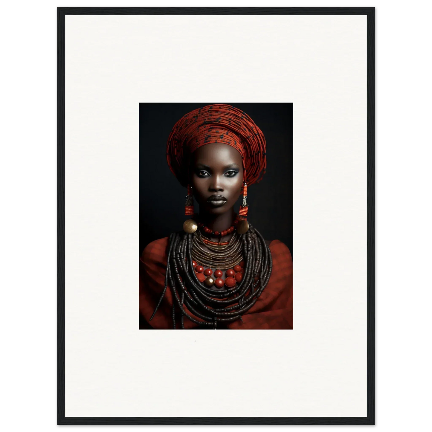 Portrait of a woman in traditional attire with red headwrap from Ondine Atrium Accoutrements