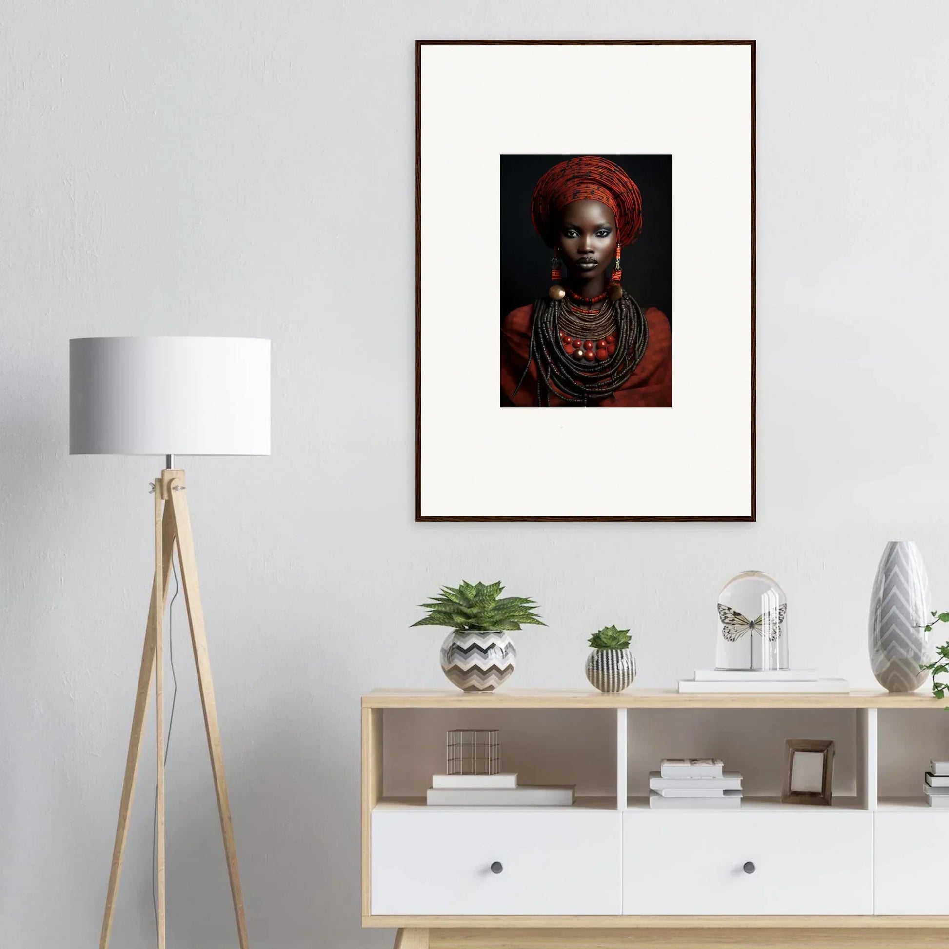 Framed portrait showcasing traditional African attire, part of Ondine Atrium Accoutrements