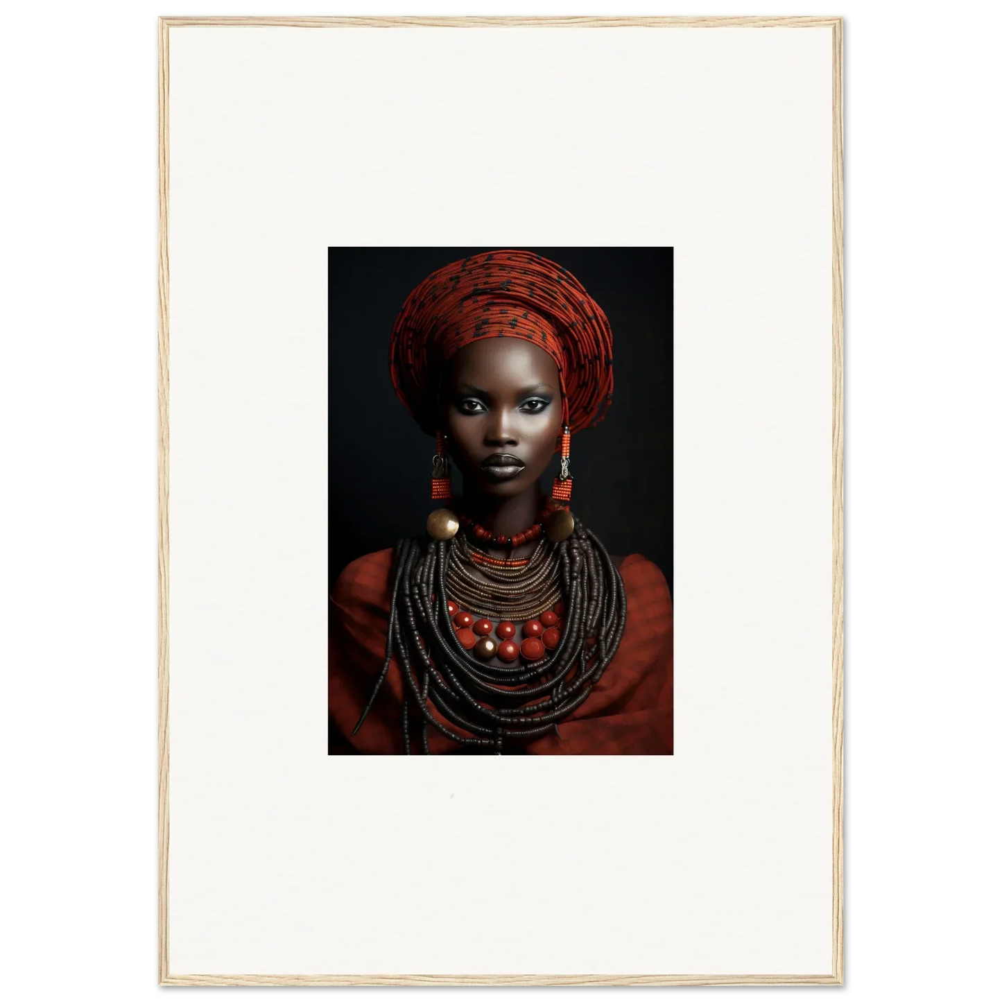 Portrait featuring vibrant African jewelry and head wrap for Ondine Atrium Accoutrements