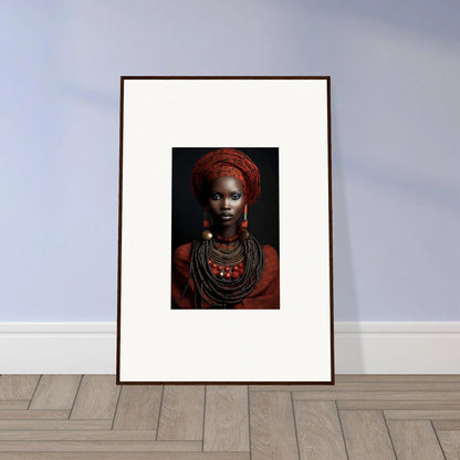 Framed portrait featuring traditional African jewelry and red head wrap from Ondine Atrium Accoutrements