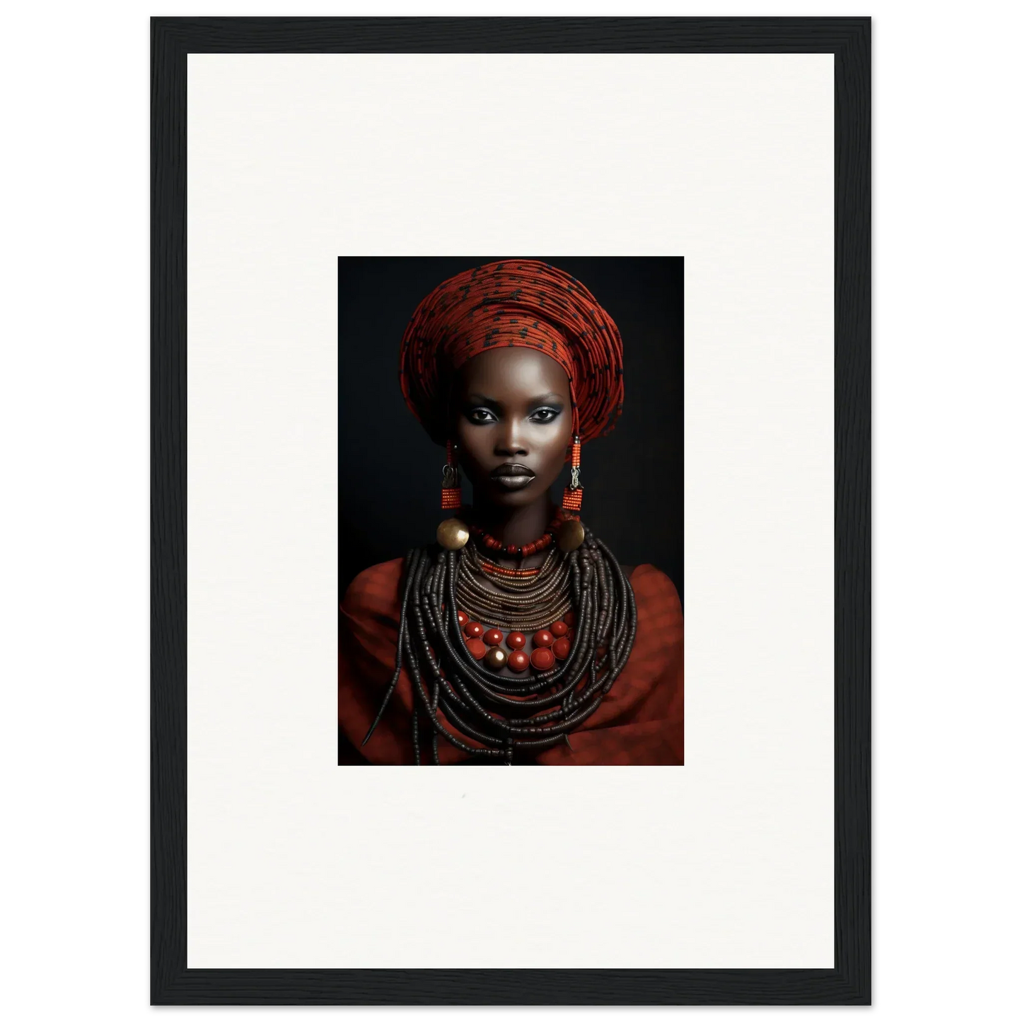 Portrait of stylish African jewelry and head wrap for Ondine Atrium Accoutrements