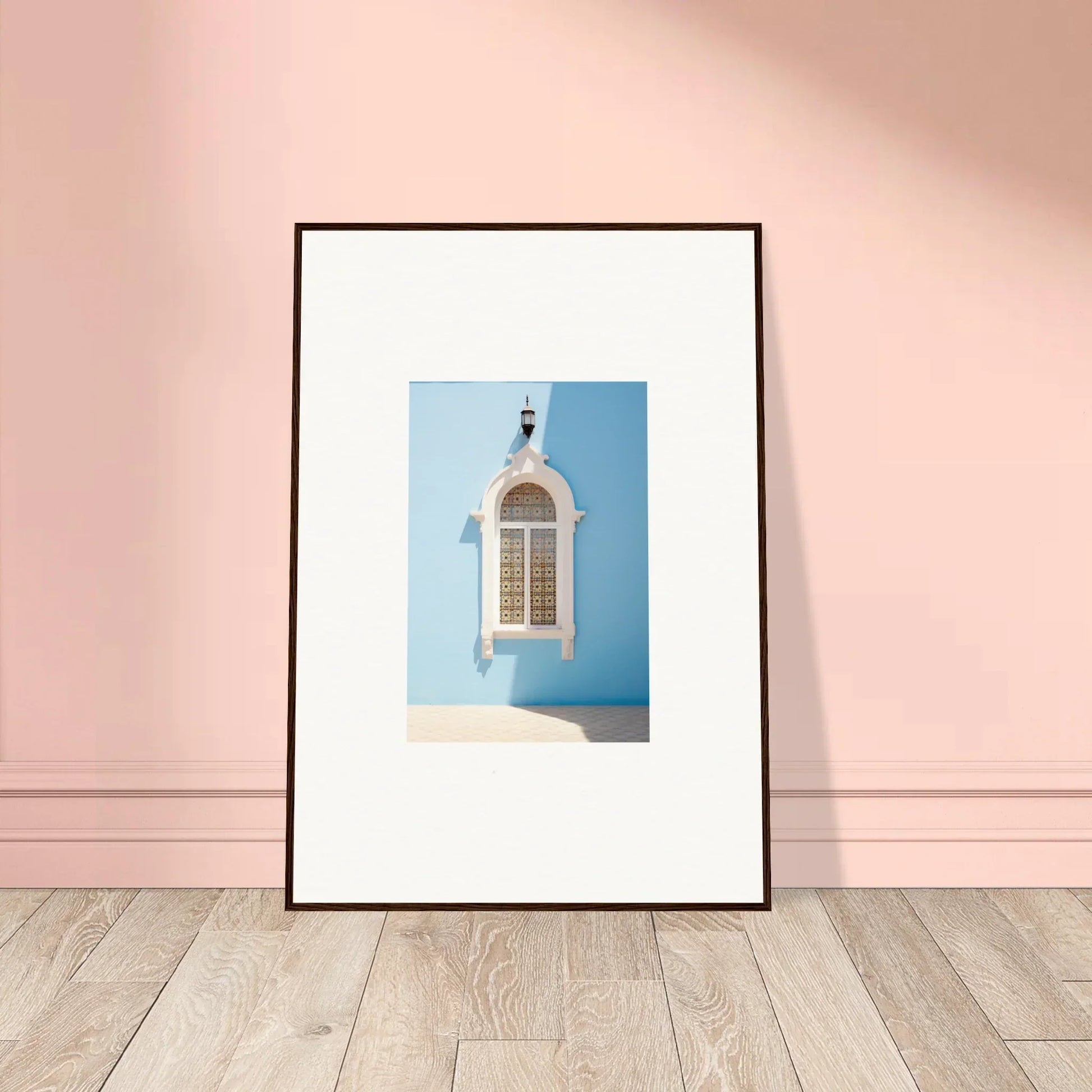 Framed white Mediterranean-style window against blue sky in Opalescent Odyssey special edition art™