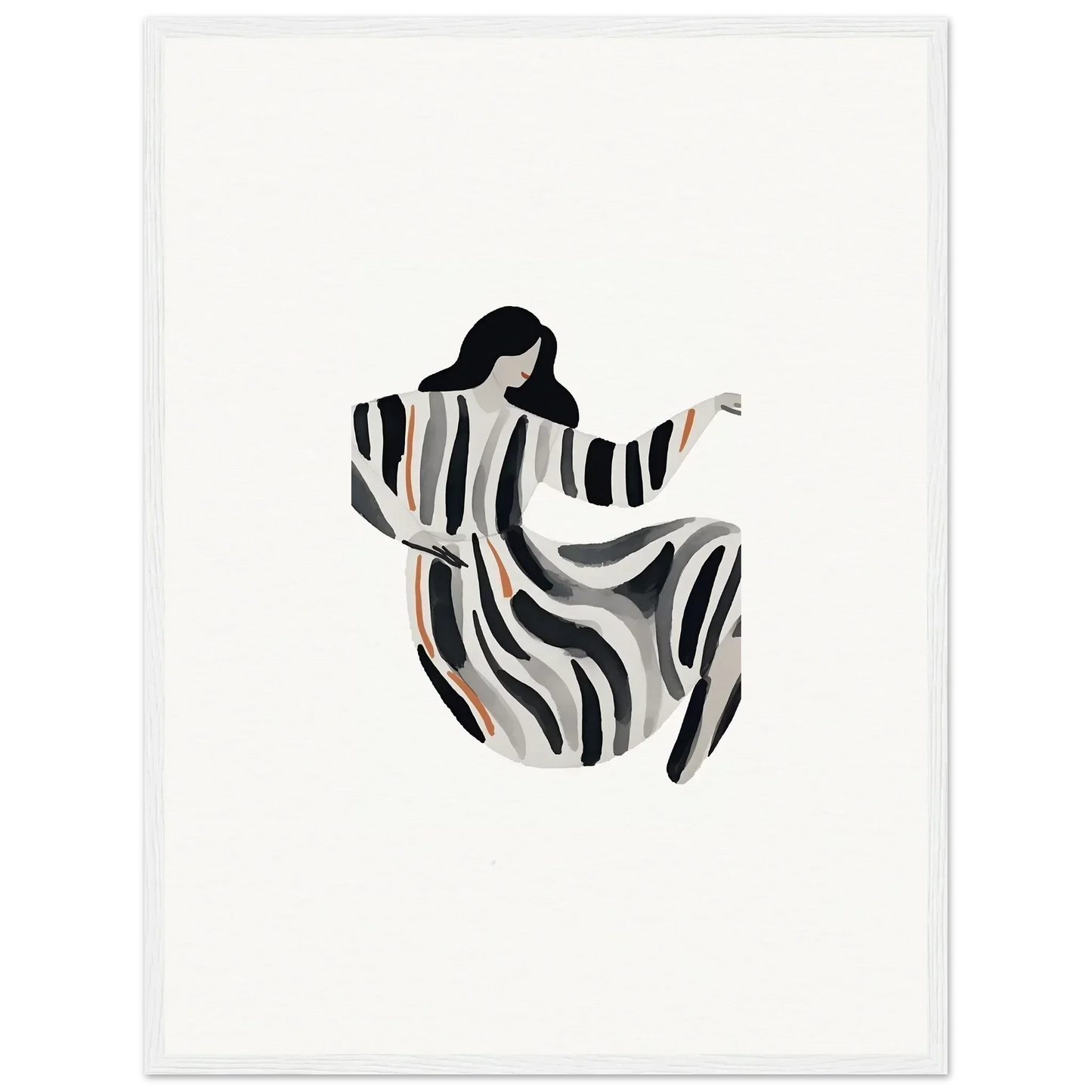 Stylized silhouette of a woman in a striped dress for opulence embraced canvas print