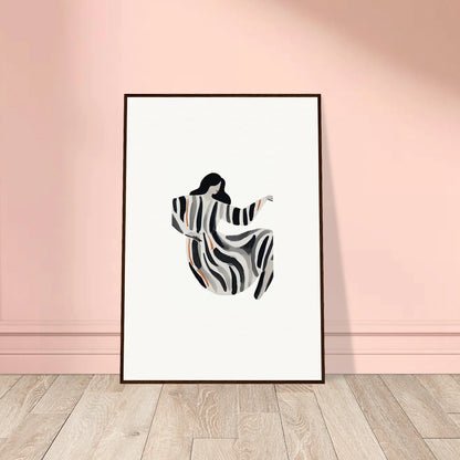 Framed minimalist canvas print of a figure in a zebra-striped garment for opulence embraced room decoration