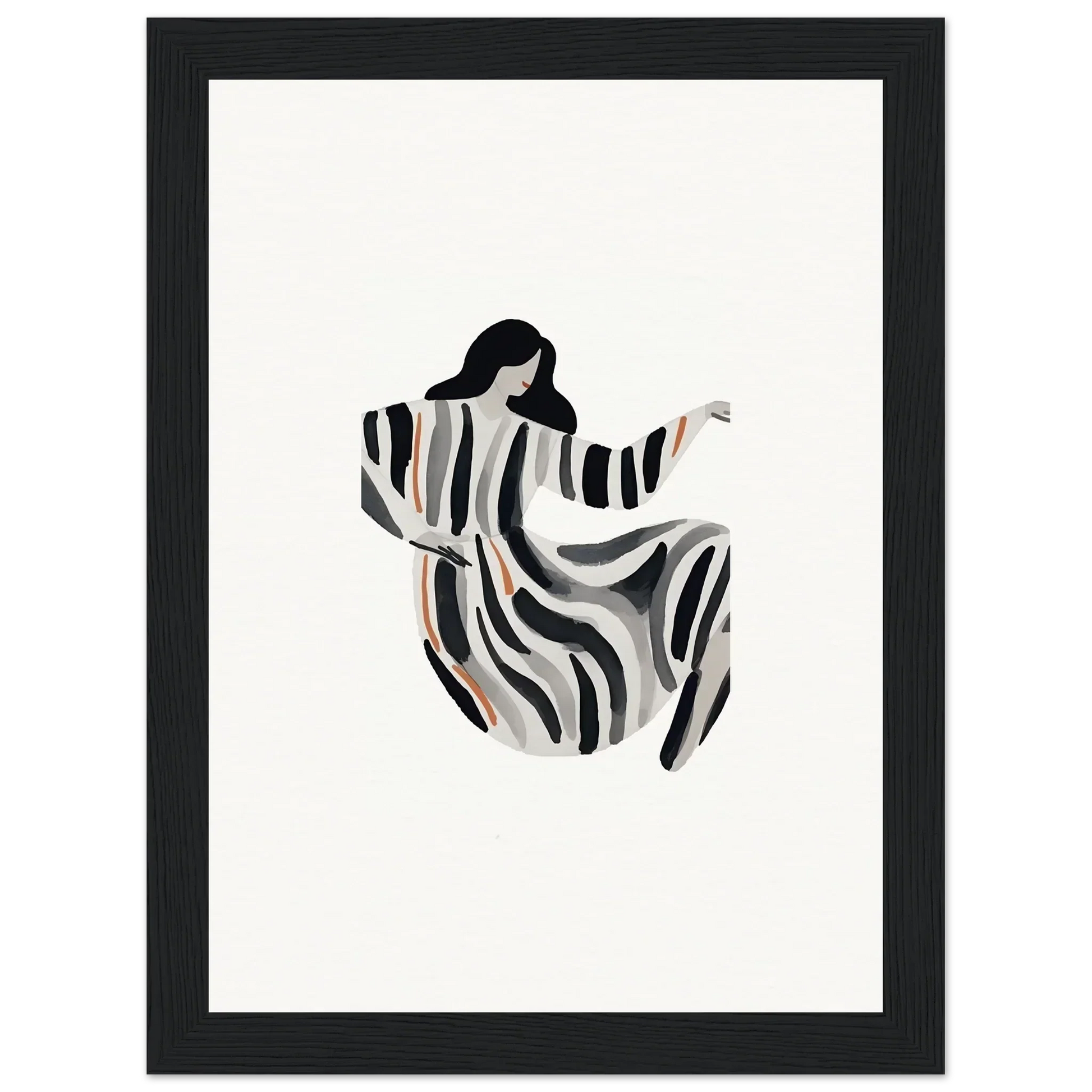 Stylized silhouette of a woman in a striped dress for an opulence embraced canvas print