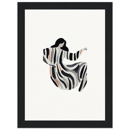 Stylized silhouette of a woman in a striped dress for an opulence embraced canvas print