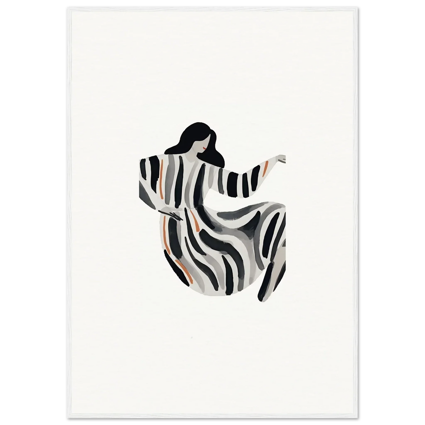 Stylized figure in flowing striped dress, perfect for opulence embraced canvas print