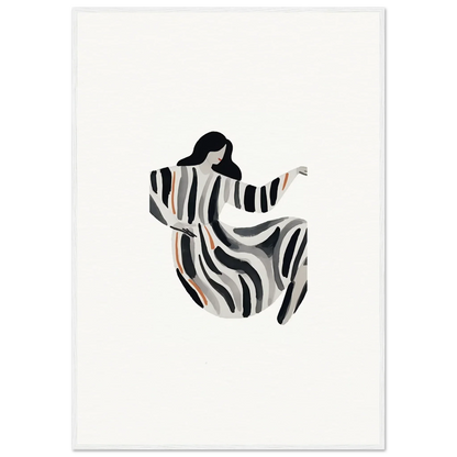 Stylized figure in flowing striped dress, perfect for opulence embraced canvas print