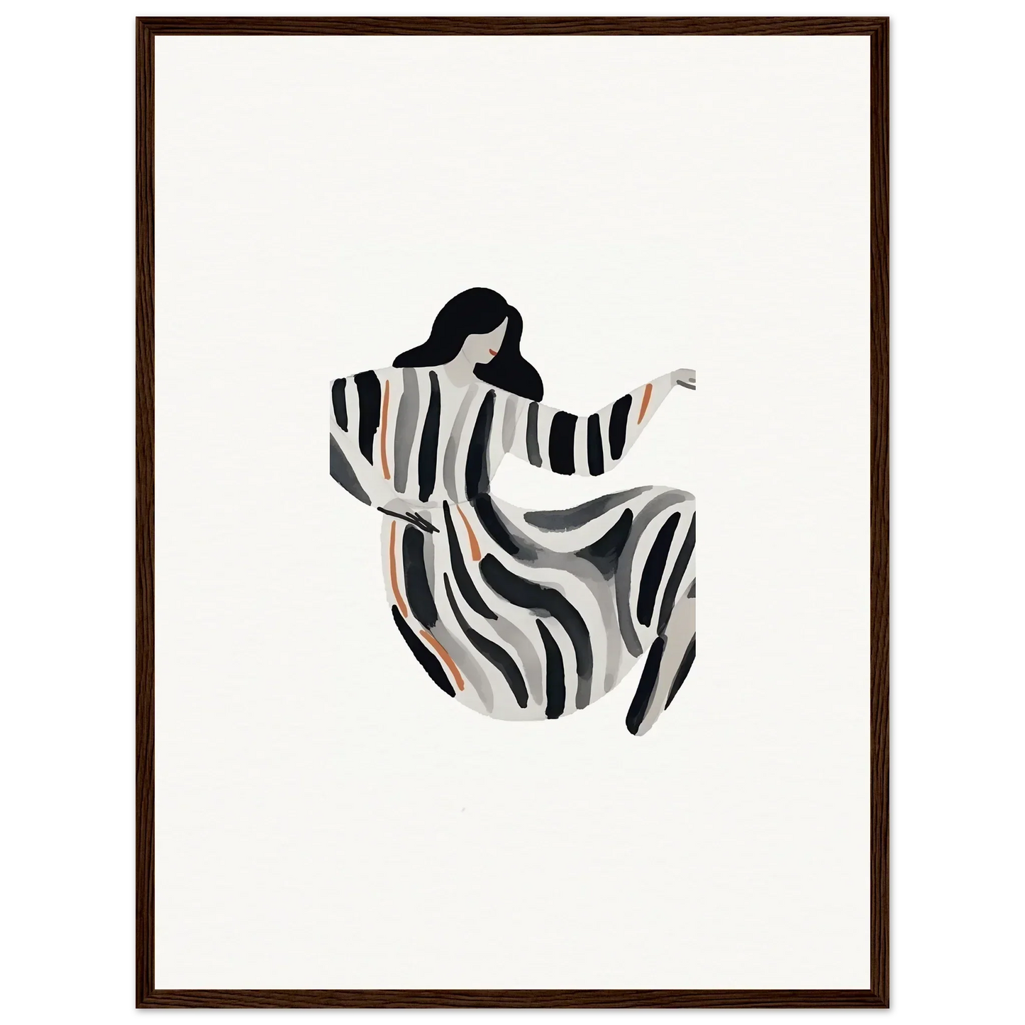 Stylized silhouette of a woman in a striped dress for opulence embraced canvas print