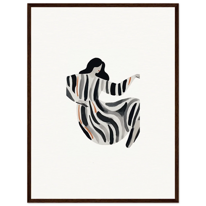 Stylized silhouette of a woman in a striped dress for opulence embraced canvas print