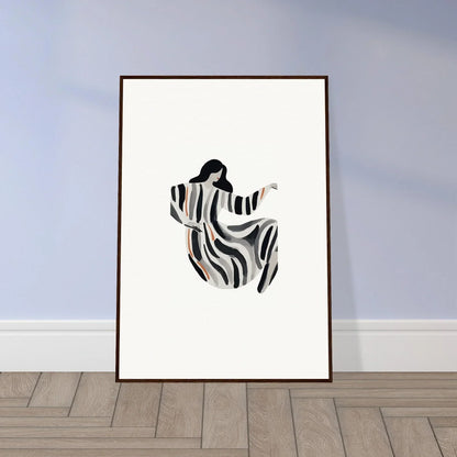 Minimalist black and white woman in striped dress for opulence embraced room decoration