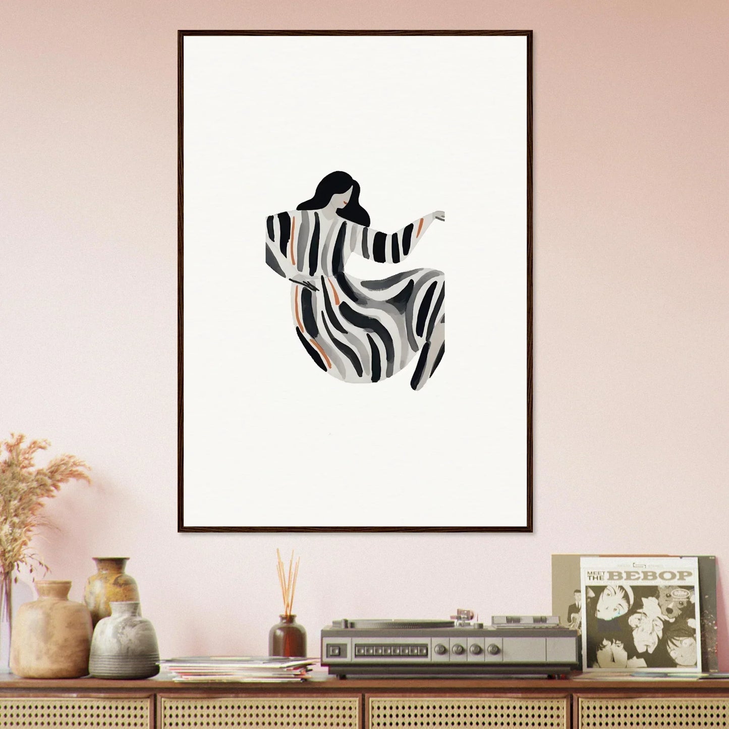 Abstract silhouette of a woman in a zebra dress for opulence embraced canvas print