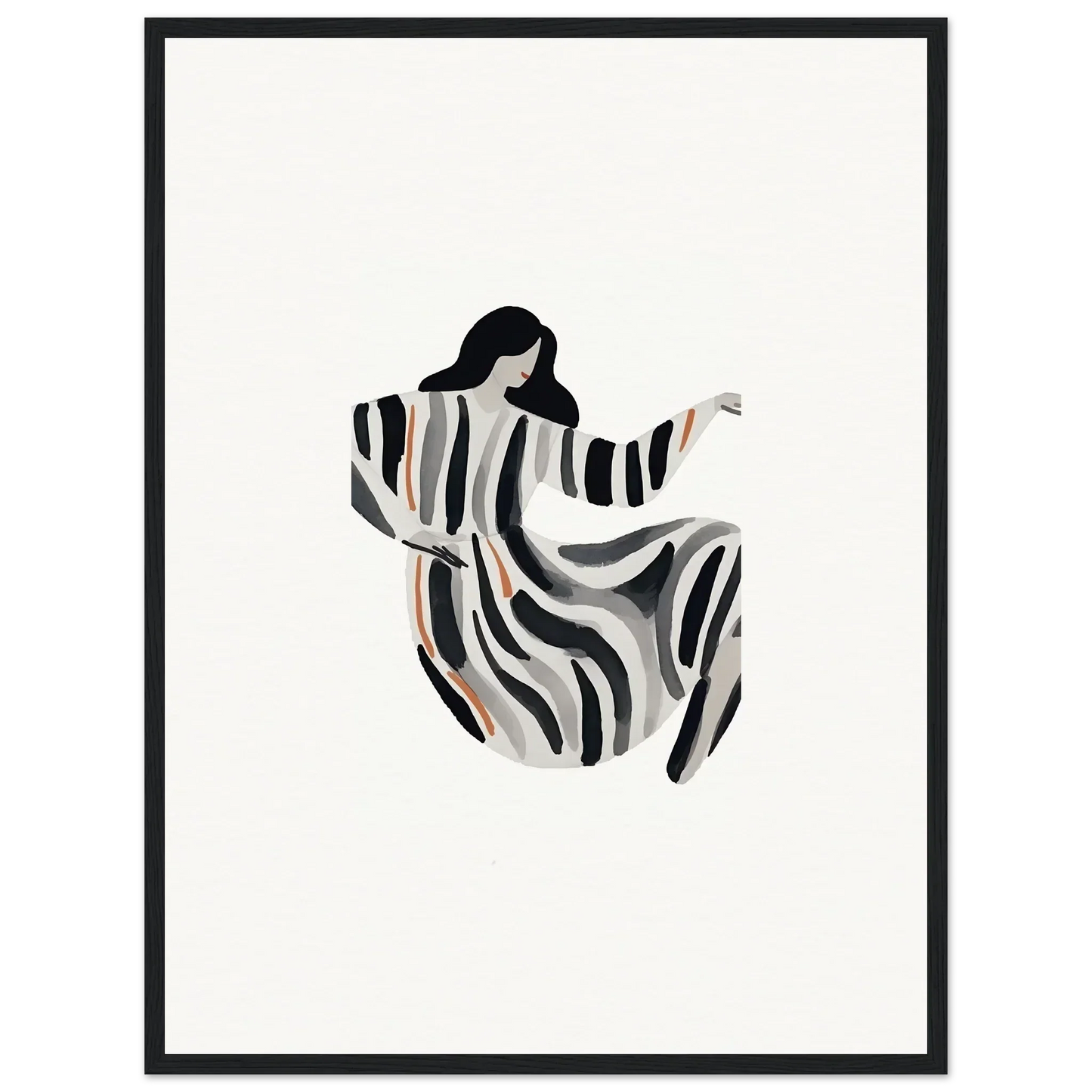 Abstract silhouette of a woman in a striped dress for opulence embraced canvas print