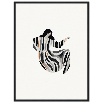 Abstract silhouette of a woman in a striped dress for opulence embraced canvas print