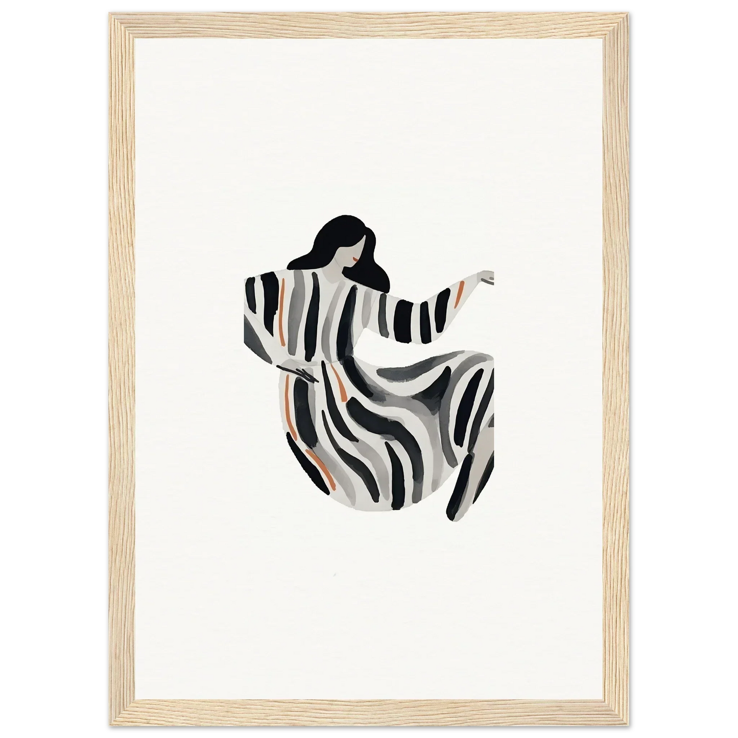 Stylized silhouette of a woman in a striped dress for opulence embraced room decoration