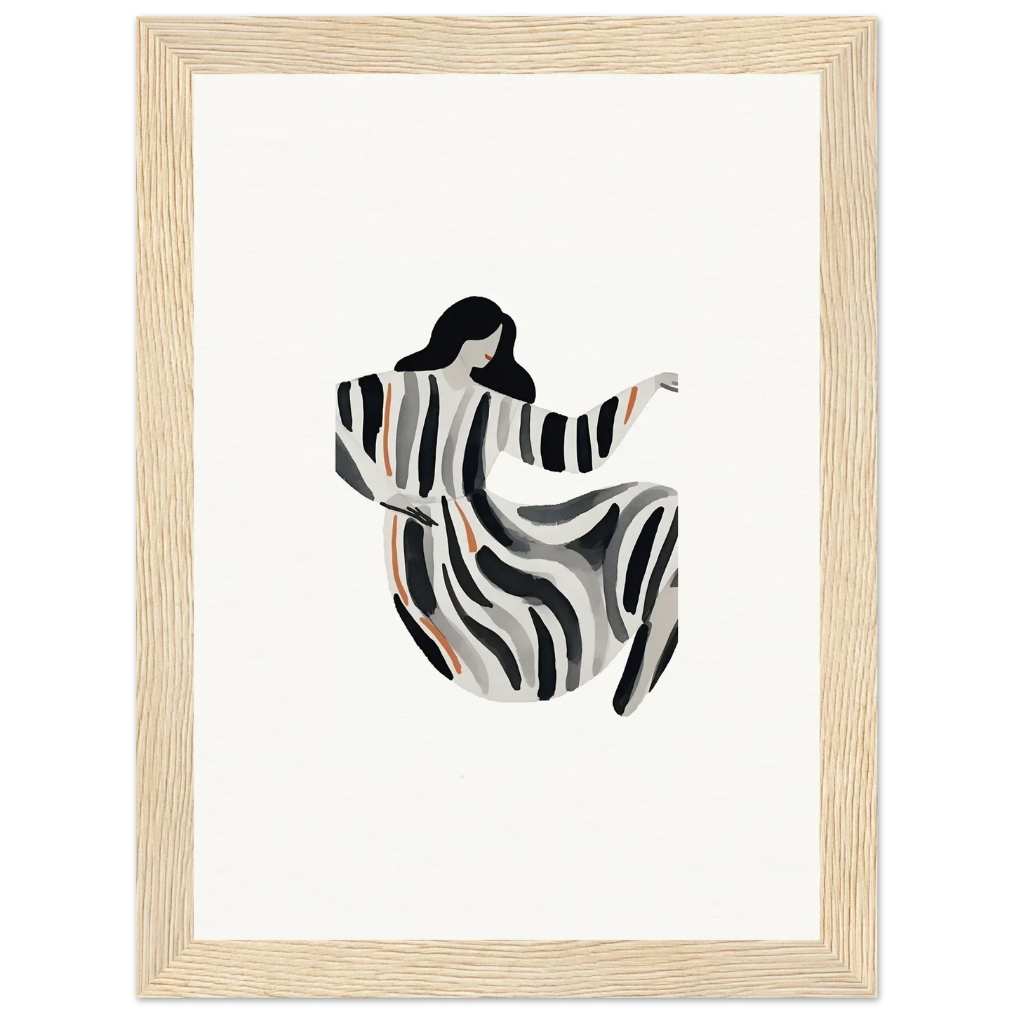 Stylized silhouette of a woman in a striped dress for opulence embraced canvas print