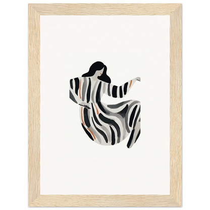 Stylized silhouette of a woman in a striped dress for opulence embraced canvas print