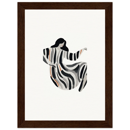 Stylized silhouette of a woman in a striped dress for opulence embraced canvas print