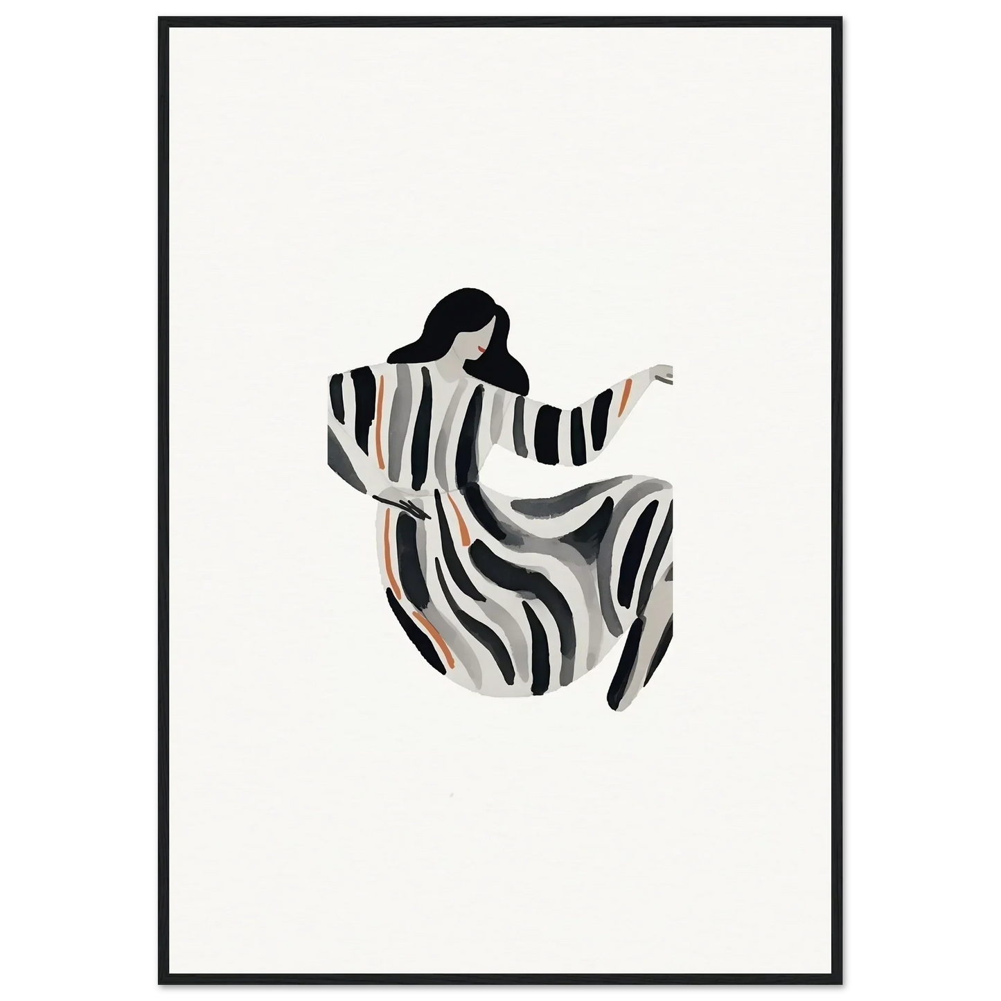 Stylized woman in a striped dress, perfect for opulence embraced room decoration canvas print