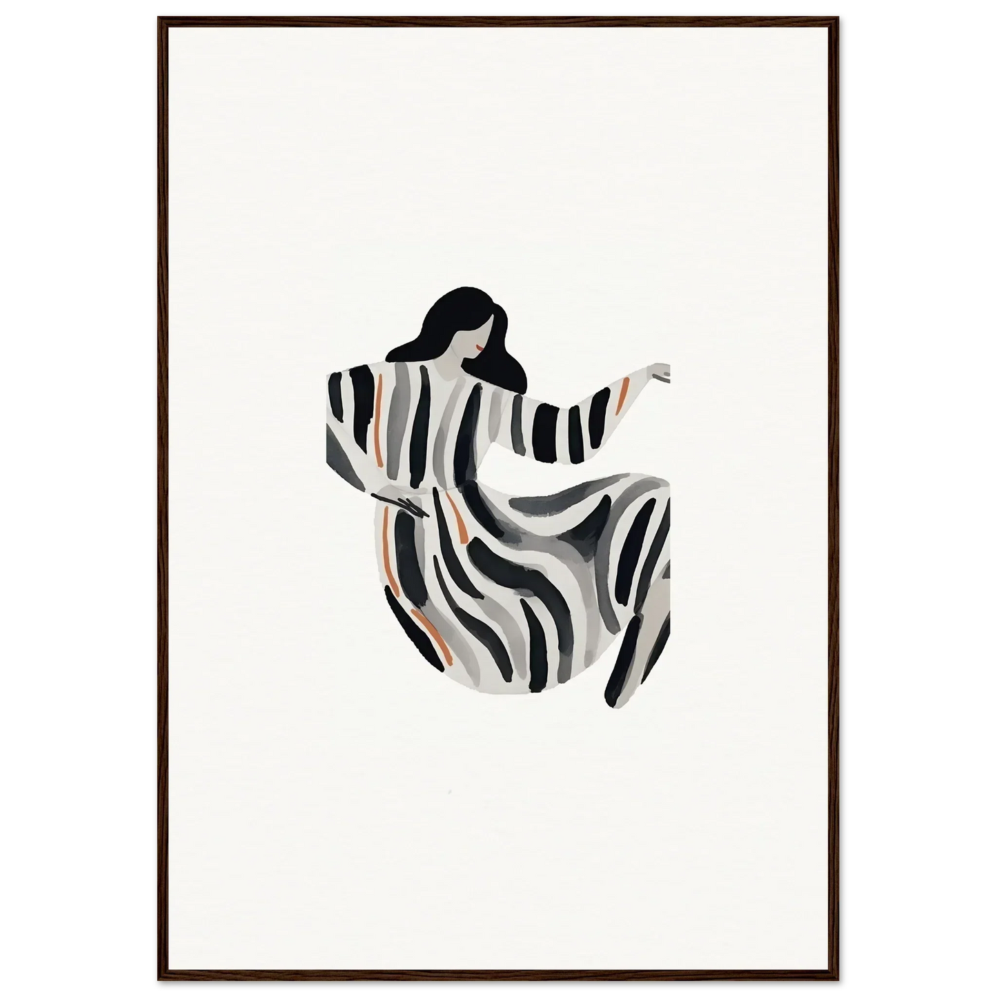 Stylized woman in striped dress, perfect for opulence embraced canvas print or room decoration