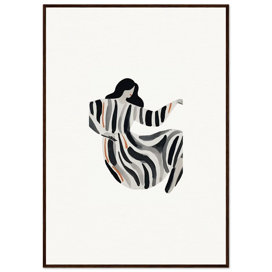 Stylized woman in striped dress, perfect for opulence embraced canvas print or room decoration