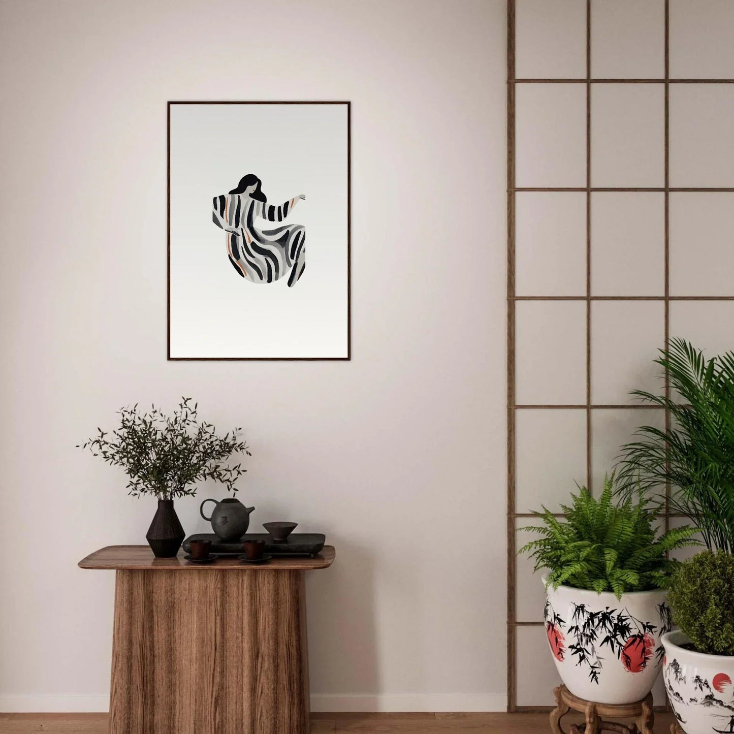 Framed black and white abstract canvas print of a human figure for Opulence Embraced room decoration