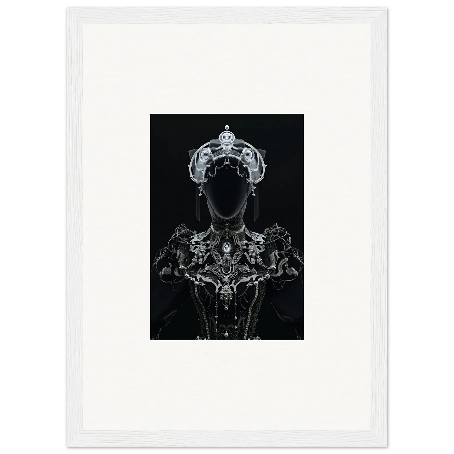 Silhouette of a regal figure with crown in Opulent Shadow Mirage framed wall art