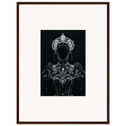 Ornate black and white portrait featuring elaborate headdress for Opulent Shadow Mirage room decor