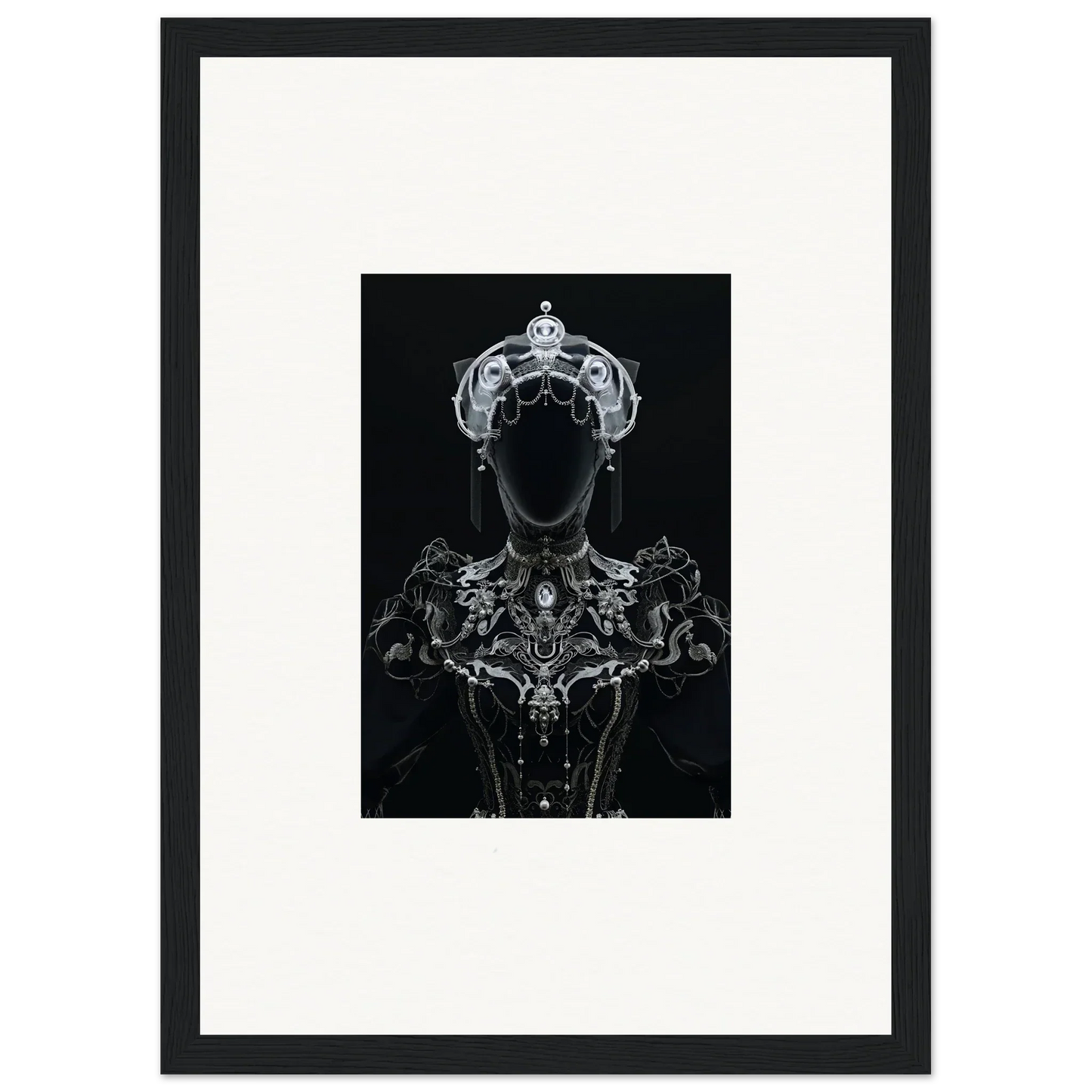 Ornate silhouette of a regal figure in Opulent Shadow Mirage framed wall art for room decor