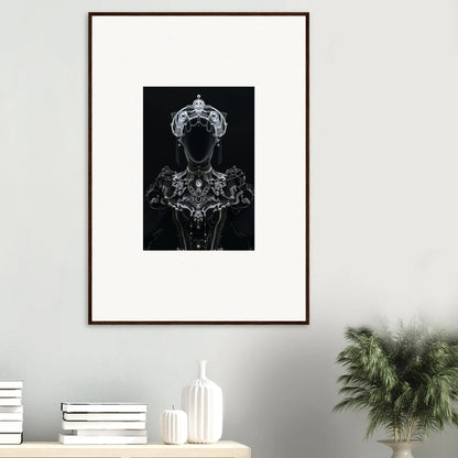 Framed wall art featuring a shadow mirage of a crowned figure against dark backdrop