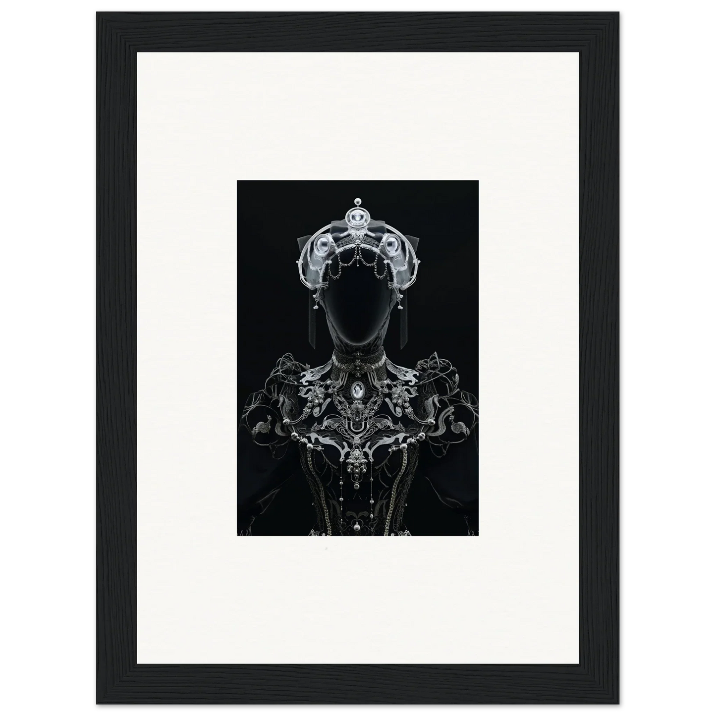 Silhouette of a regal figure with crown and neckpiece in Opulent Shadow Mirage wall art