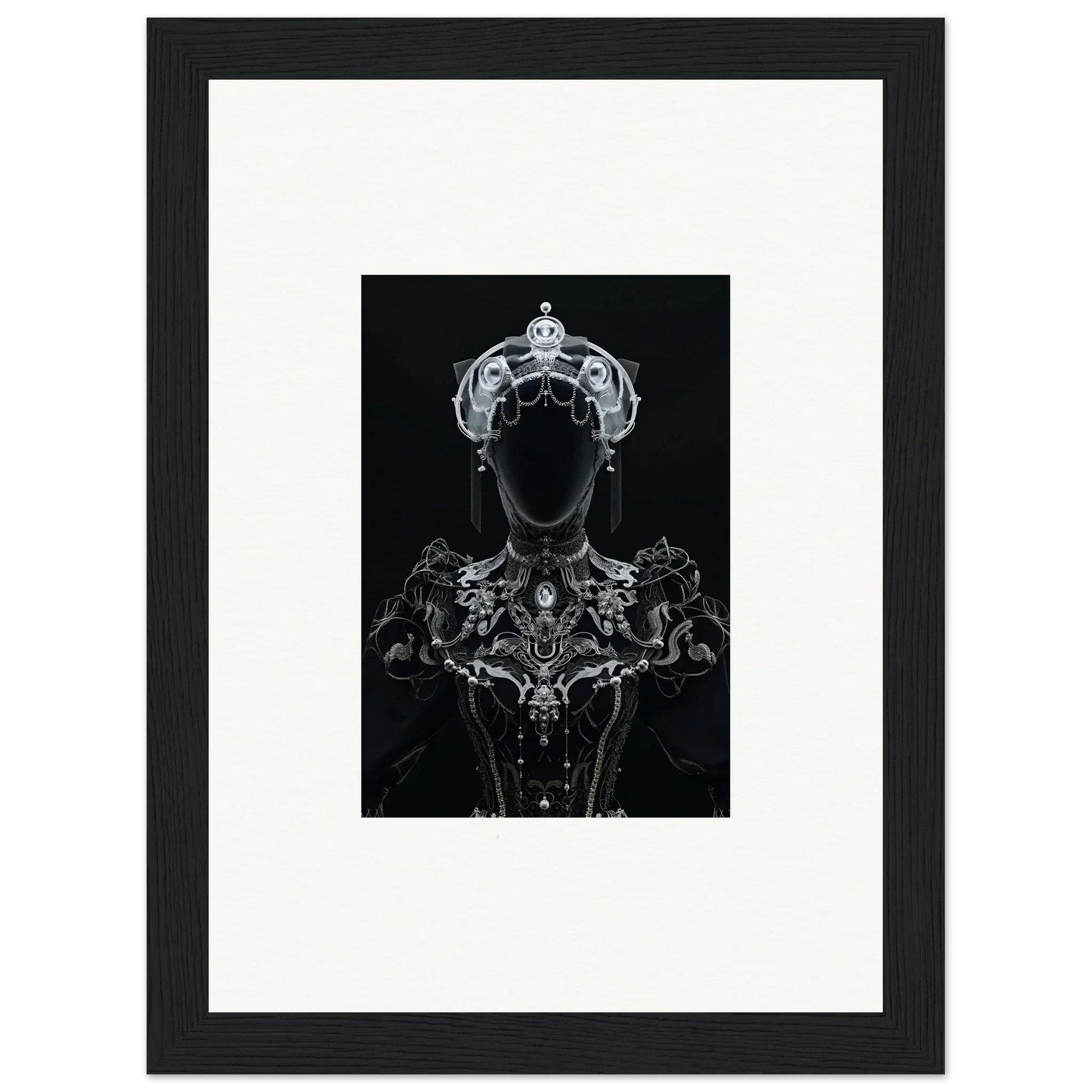 Silhouette of a regal figure with crown and neckpiece in Opulent Shadow Mirage wall art