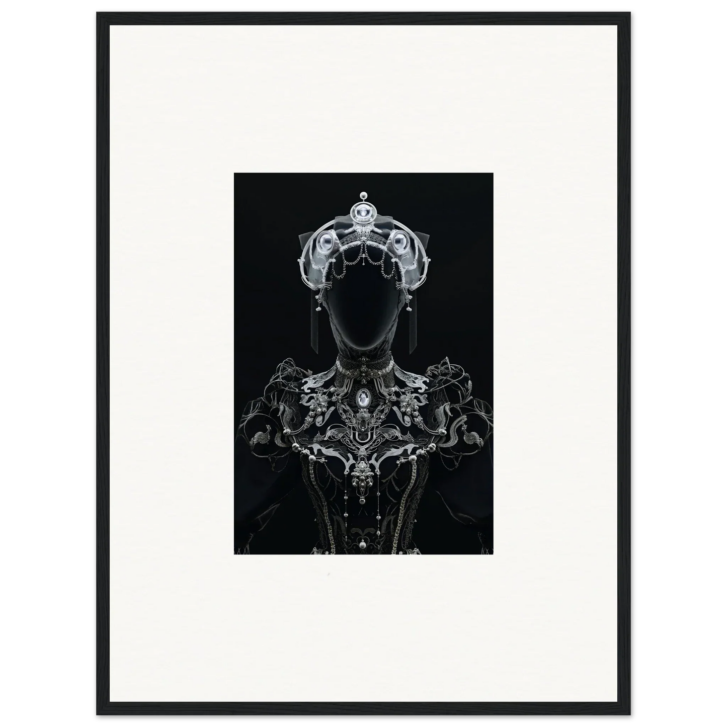 Monochrome portrait of a regal figure for Opulent Shadow Mirage framed wall art