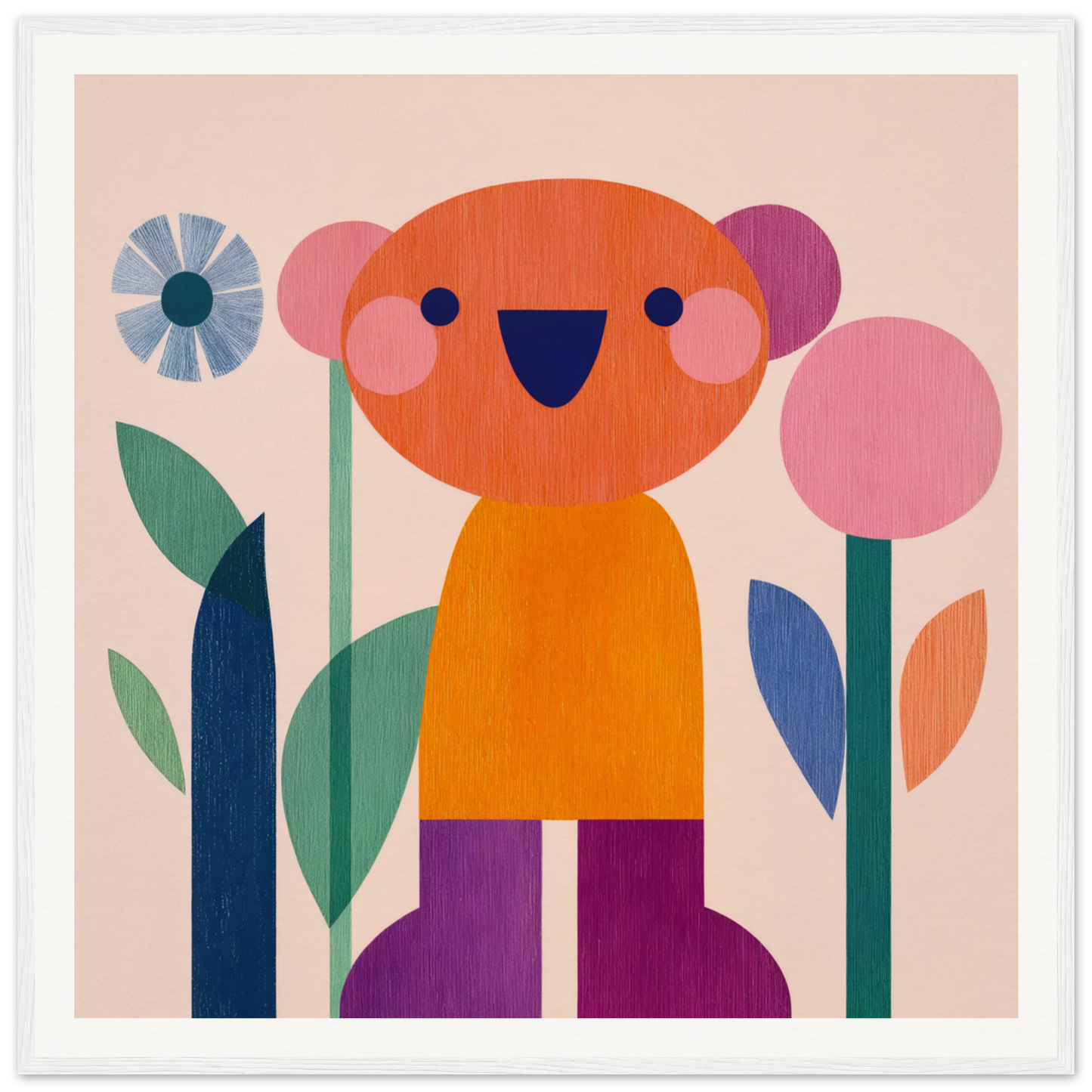 Cheerful cartoon bear with flowers in the Orange Joy special edition framed canvas