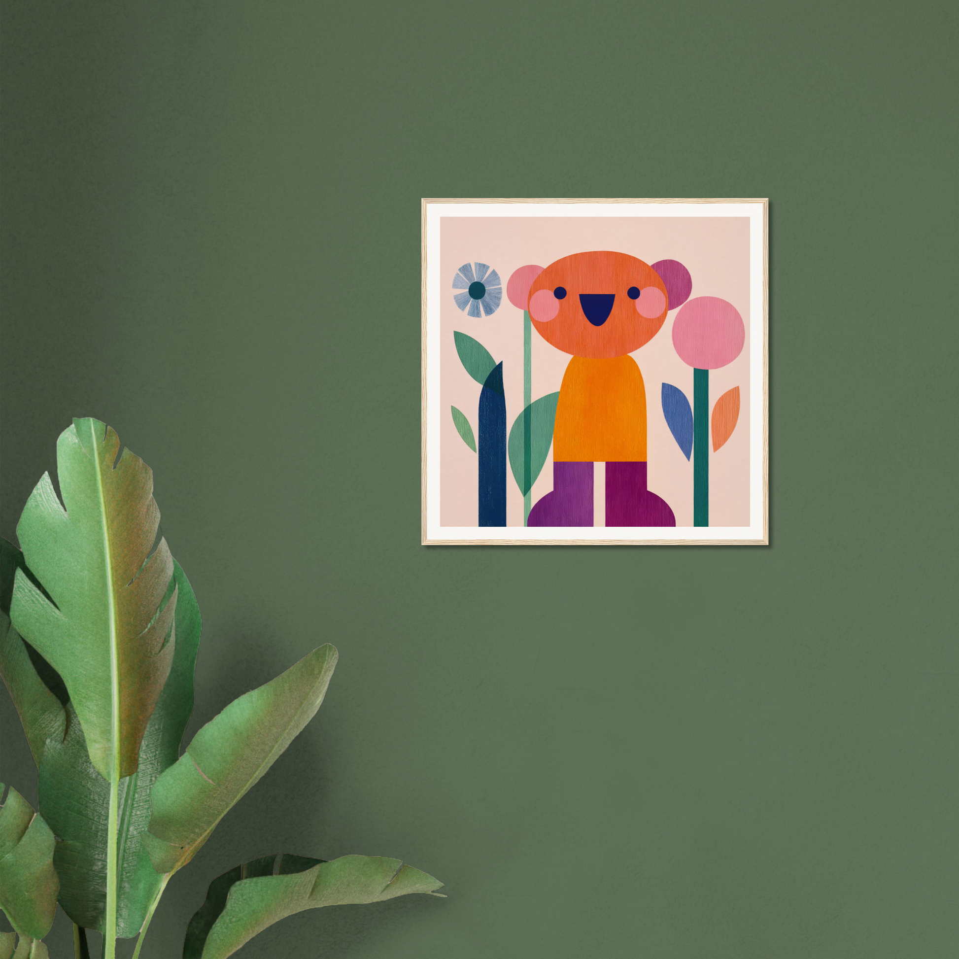 Framed canvas illustration of an orange bear in flowers for Orange Joy special edition