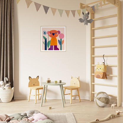 Children’s play area featuring a small round table and animal-themed chairs from Orange Joy special edition