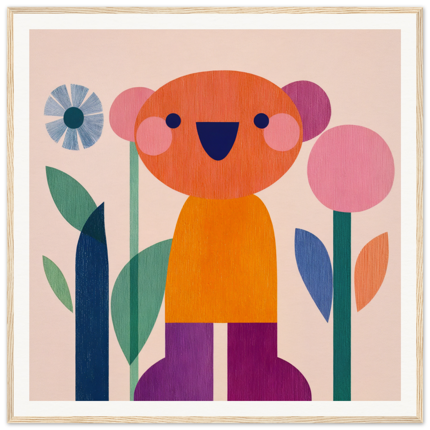 Cheerful cartoon bear in flowers from the special edition Orange Joy Carousel framed canvas