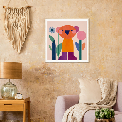 Colorful cartoon bear illustration in a white frame for Orange Joy special edition