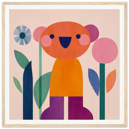 Cheerful orange bear character among flowers in special edition Orange Joy Carousel framed canvas