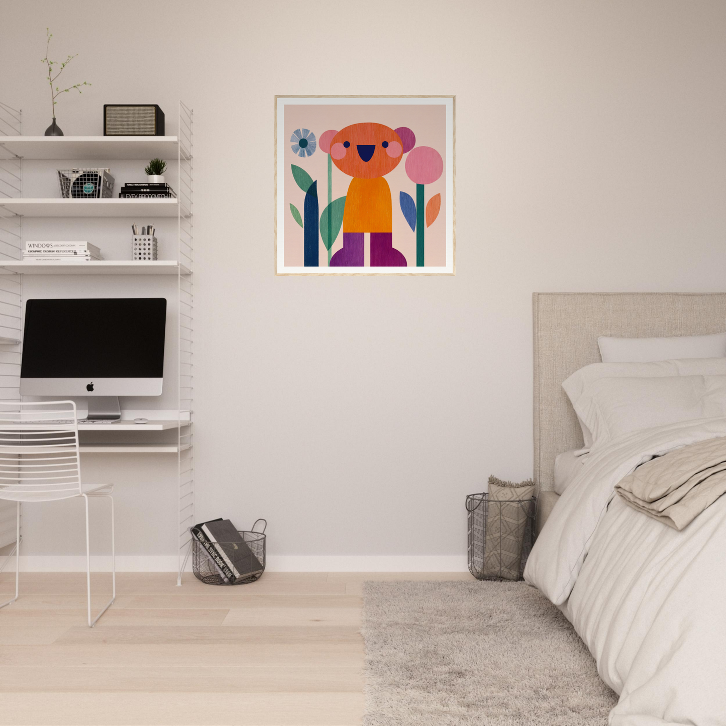 Colorful cartoon koala bear surrounded by flowers, featured in Orange Joy special edition framed canvas