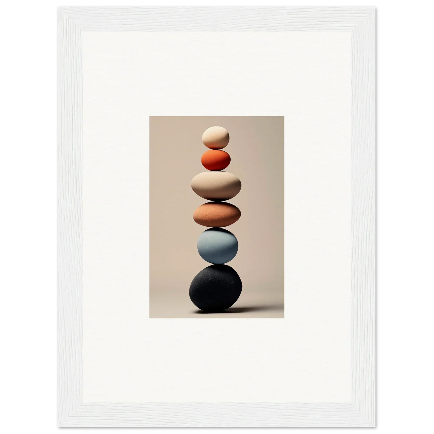 Balanced smooth stones in earth tones for the Orb Reverie premium framed wall art