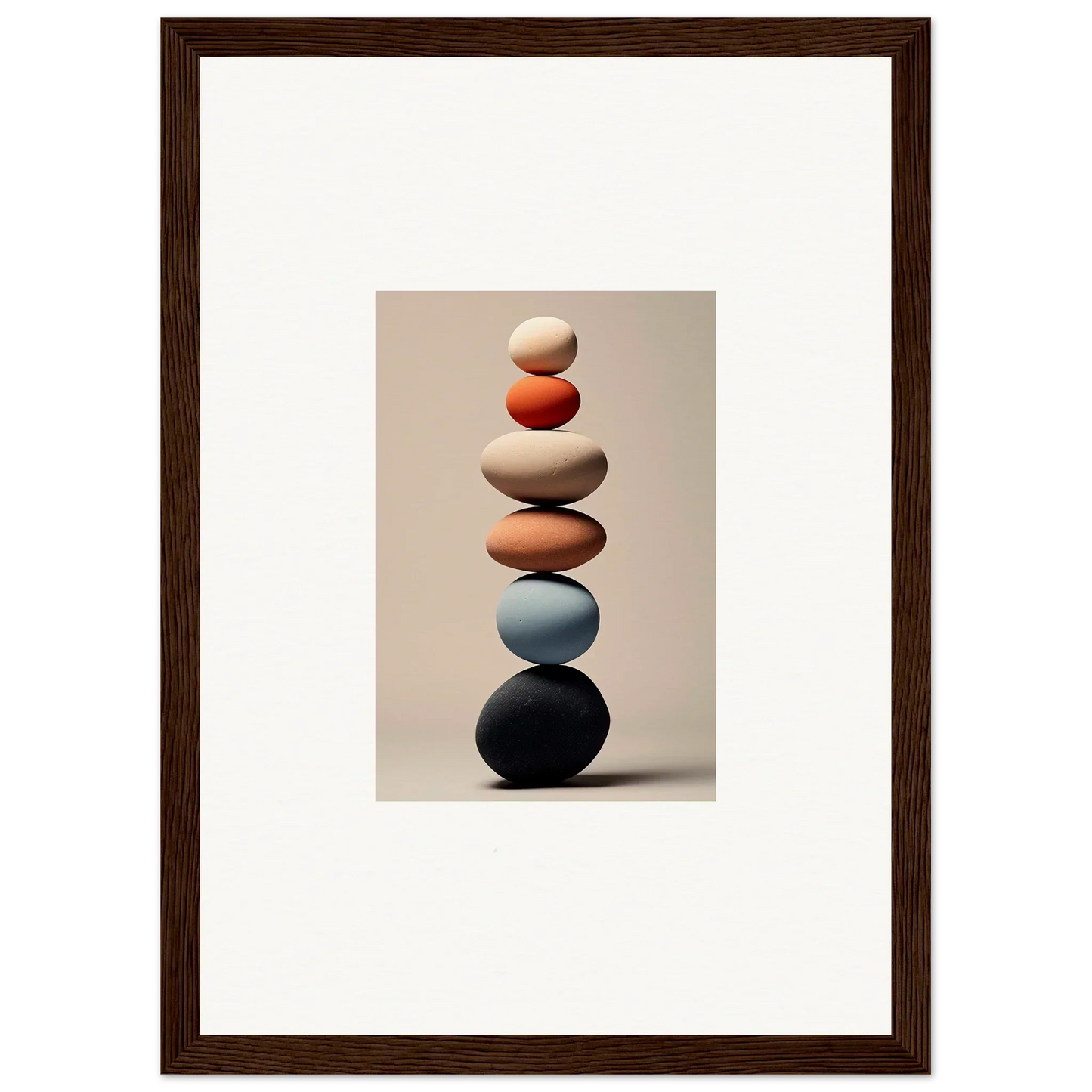 Stack of balanced stones in white, orange, blue, and black for Orb Reverie special edition art™