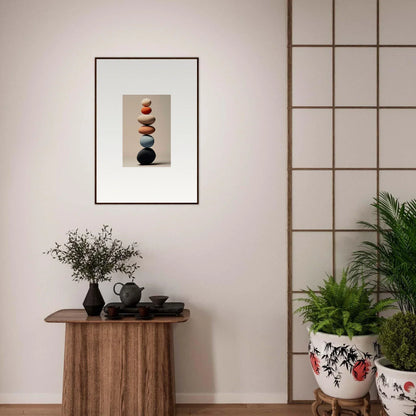 Framed minimalist art print of stacked stones on black sphere from Orb Reverie special edition