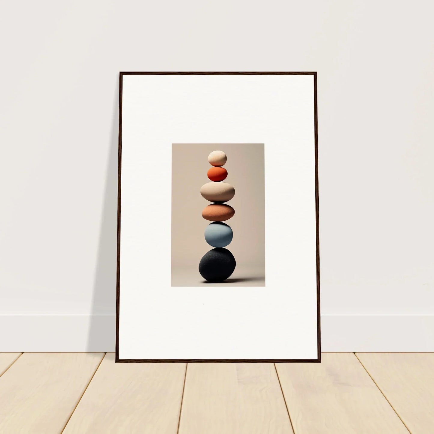 Balanced colorful stones in a premium framed wall art for Orb Reverie collection