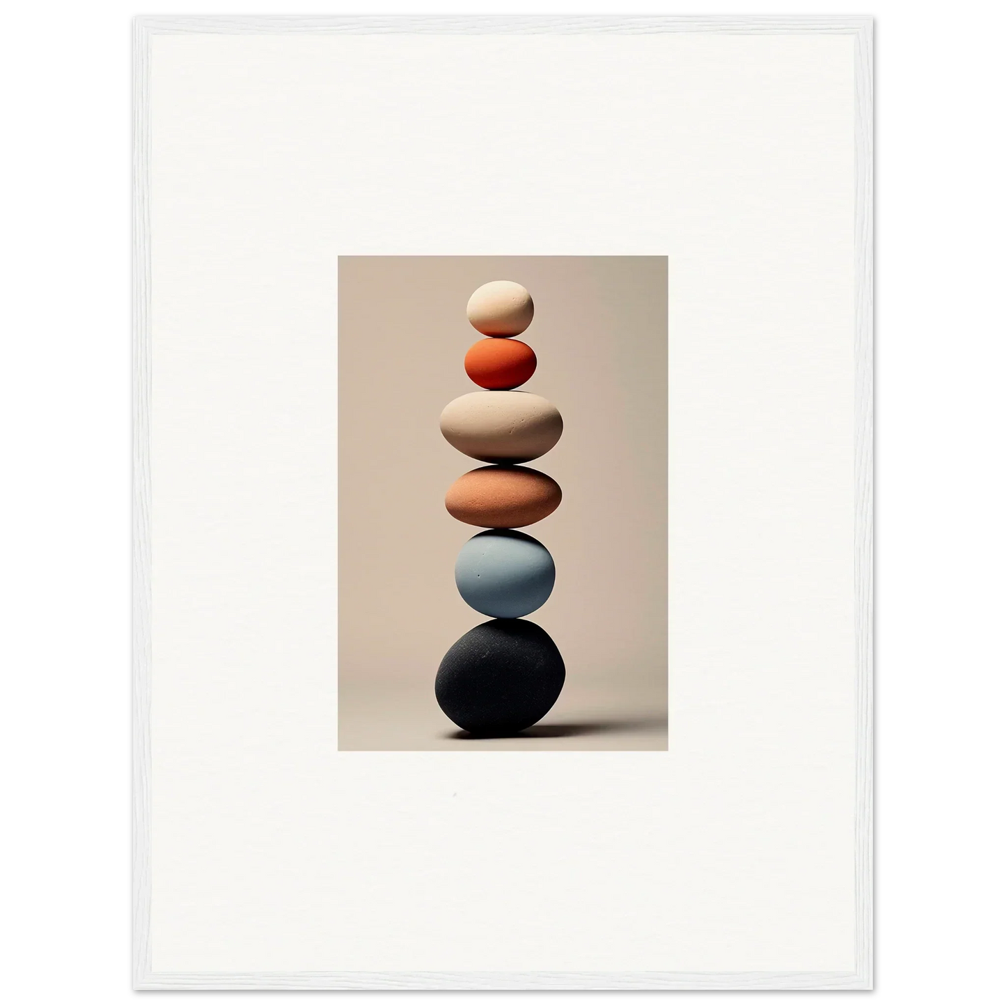 Balanced smooth stones in earthy tones for Orb Reverie premium framed wall art