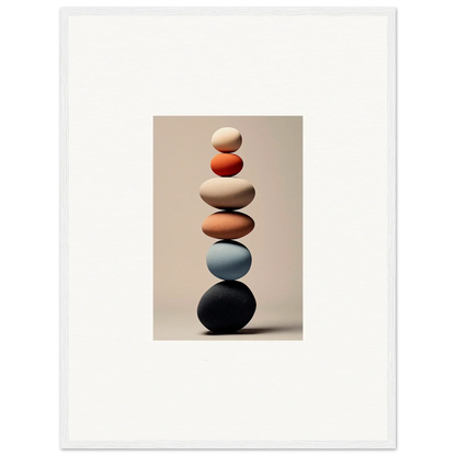 Balanced smooth stones in earthy tones for Orb Reverie premium framed wall art